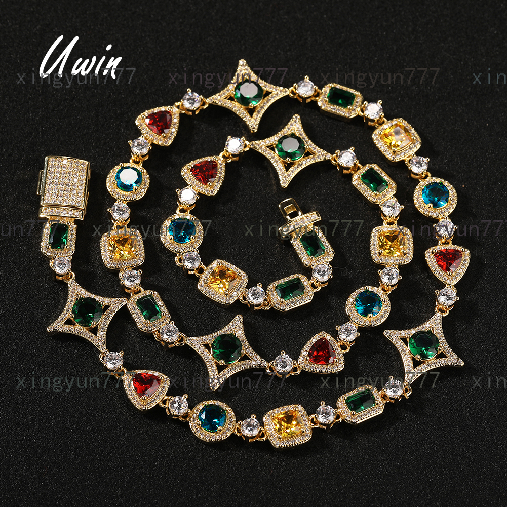 UWIN Vintage Citrine Moissanite bracelet Diamond Colored Cross StarStone Link Chain Necklace for Women Men