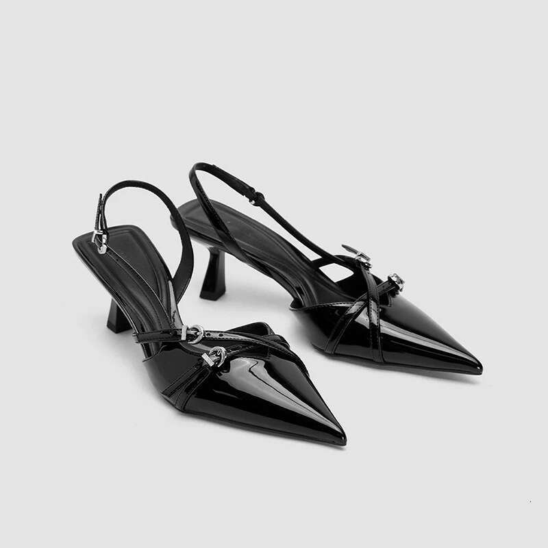 35-42 Plus Size 2025 New Pointed Kitten heel Closed Toe Sandals for Women British Style One-Strap High heels Women's Shoes