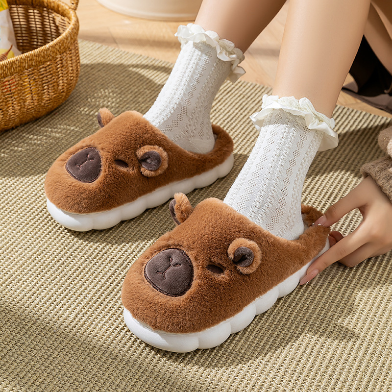 Kapibara Couple Winter Home Use Warm Maternity Cartoon Plush Cotton Slippers Cute for Women ddmymarket