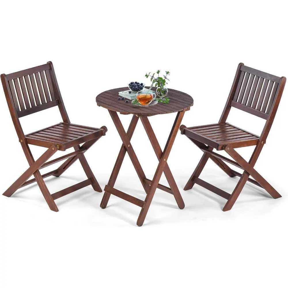 3Piece Bistro Set Outdoor Folding Patio Furniture Set 2 Chairs and 1 Cafe Table Garden Furniture Sets J250930