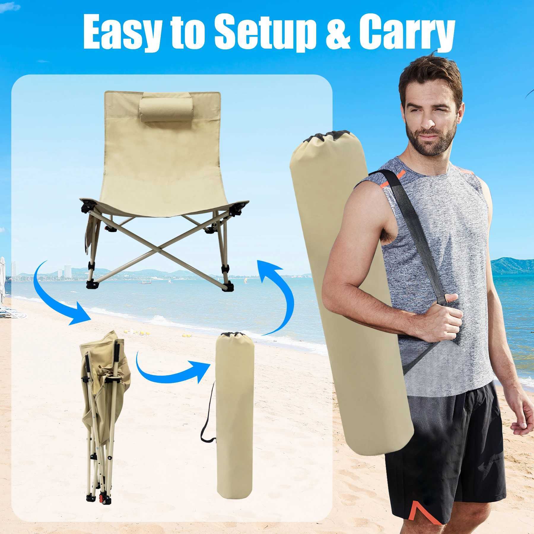 WESTTUNE Folding Camping Chair Portable Recliner 4 Gear Adjustment Lounge Chair with Headrest Leisure Fishing Beaching Chair J250930