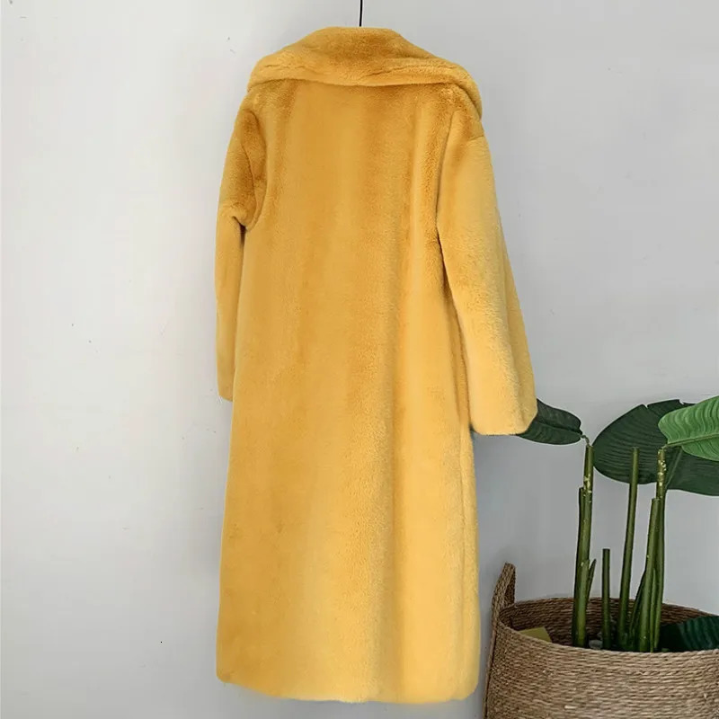 Elegant Long Winter Faux Fur Coat Women Fashion Plush Coats Loose High Quality Thick Warm Overcoat 250930