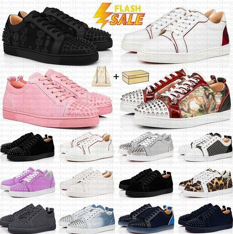 Designer dress shoes men women flat bottomeds sneakers red sole luxurys cut leather Suede loafers vintage High casual shoes rivets shoe lace up flat trainers with box