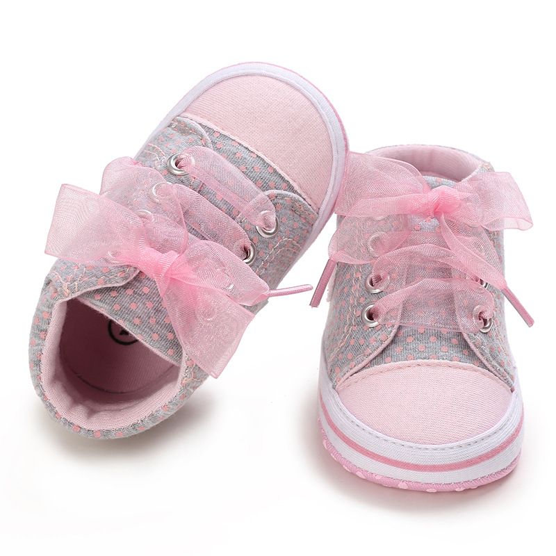 Baby Shoes Girls Bow Lace Dot Printed Hight Top Sneakers Kidszworld Casual Soft Bottom Newborn Toddler Shoe 0-18 Months K0461