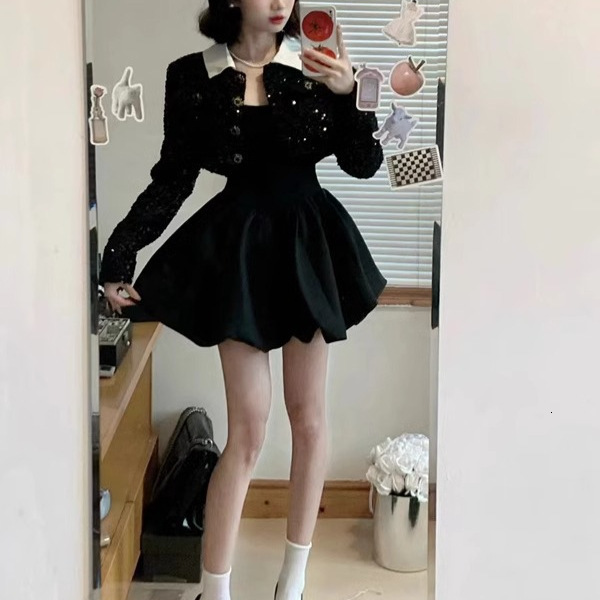 French Style Heavy Craft ChanelInspired Set for Women New Spring and Autumn HighEnd Short Jacket and Puffy Dress TwoPiece Set 240402