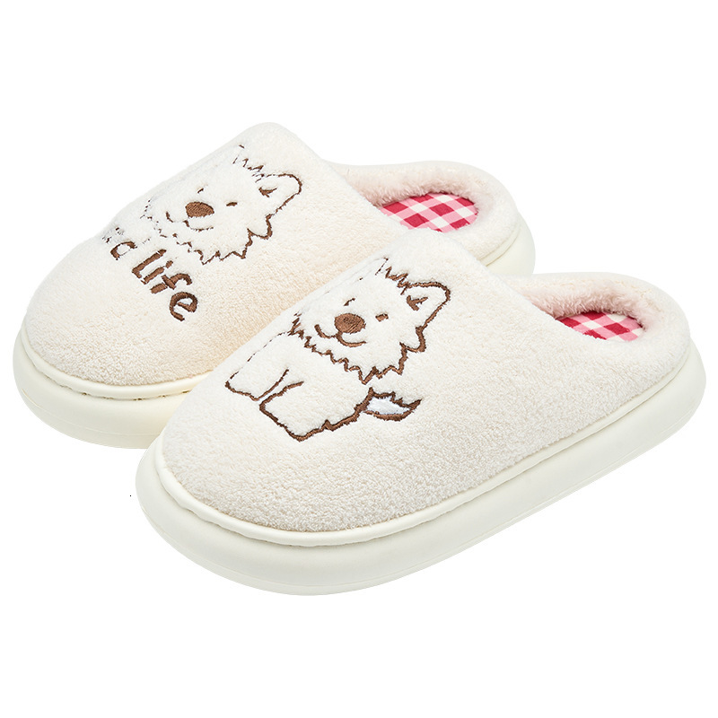 Cute Puppy Cotton Women 2025 New Winter Indoor Home Couple Warm Furry Slippers for Men ddmymarket