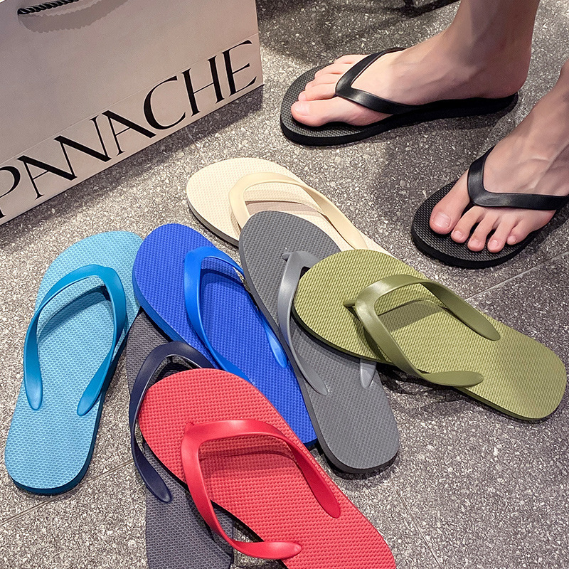 Simple Flip-Flops Men, Fashionable Casual Couple Style, Summer Non-Slip Solid Color Flat Toe Beach Sandals for Men ddmymarket