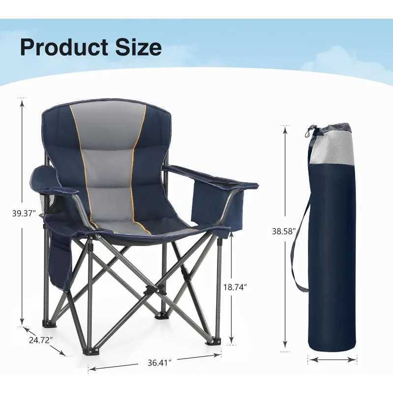 Oversized Portable Camping Folding ChairHeavy Duty Foldable Outdoor ChairCamp Chair w Cup HolderSupport 450 LBS2 PackBlue J250930