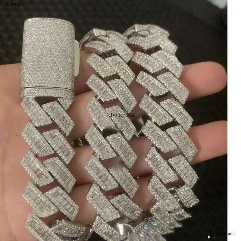 necklace moissanite 18mm T square sier inset Moissanite hip hop Cuban Mai Ah secret chain simulation drill collar