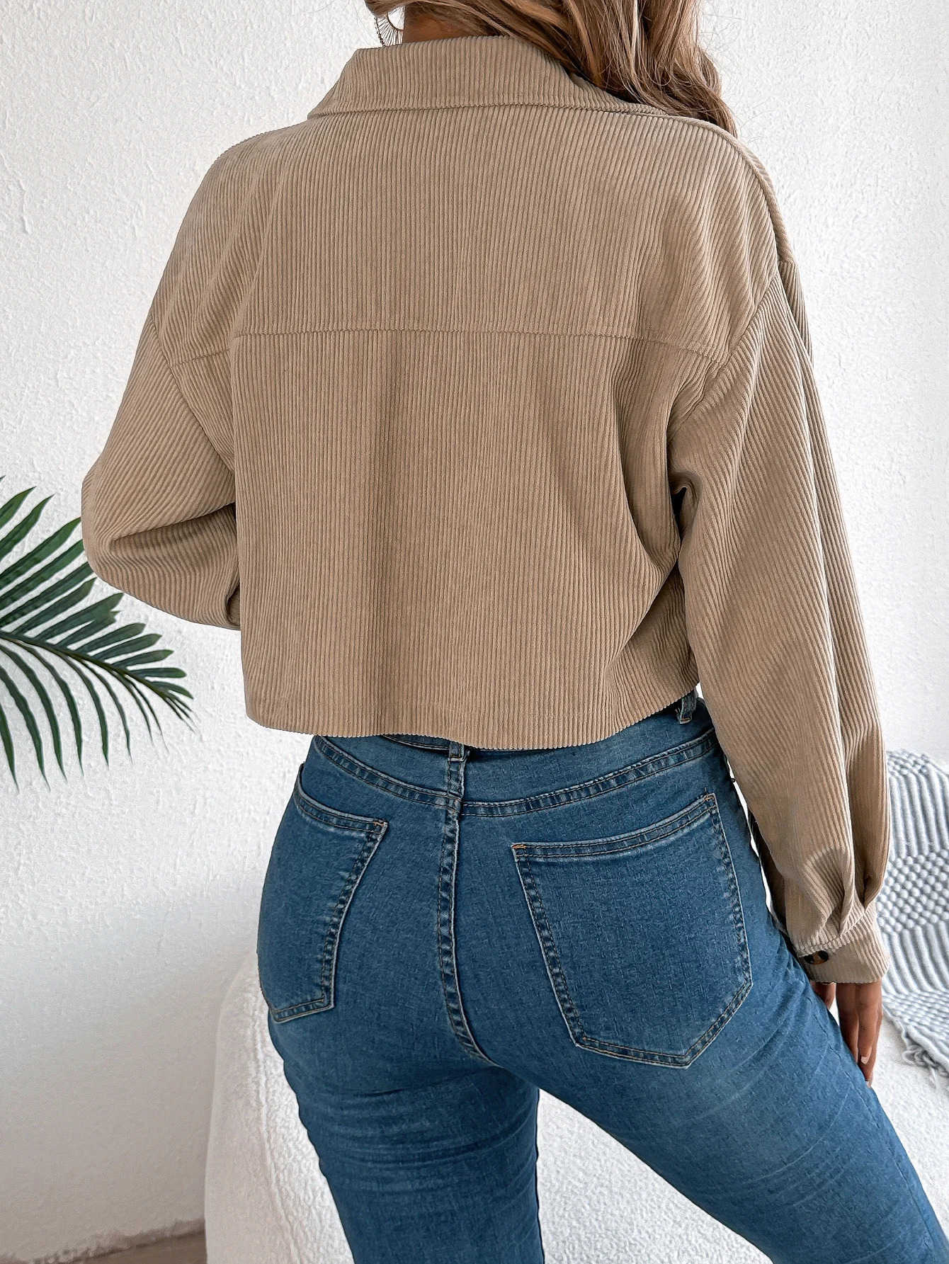 Autumn Winter Crop Jacket Woman 2025 Casual Pocket Single Breasted Long Sleeve Lapel Black Pink Khaki Short Corduroy Coats 250930