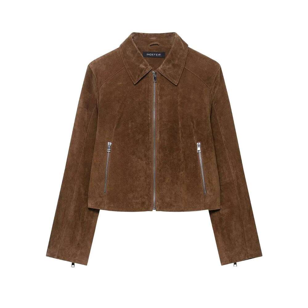 2025 Fashion Women's Casual Suede Jackets Coat Female Zipper Long Sleeve Pockets Coats Winter Lady Commute Jacket Streetwear