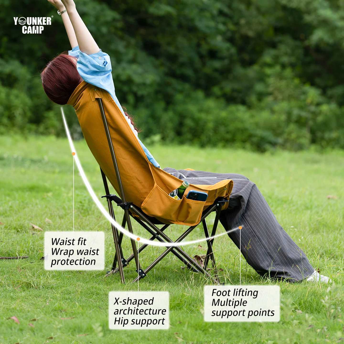 High back moon chair 600D polyester Oxford fabric foldable storage space saving available in khaki green and yellow colors J250930