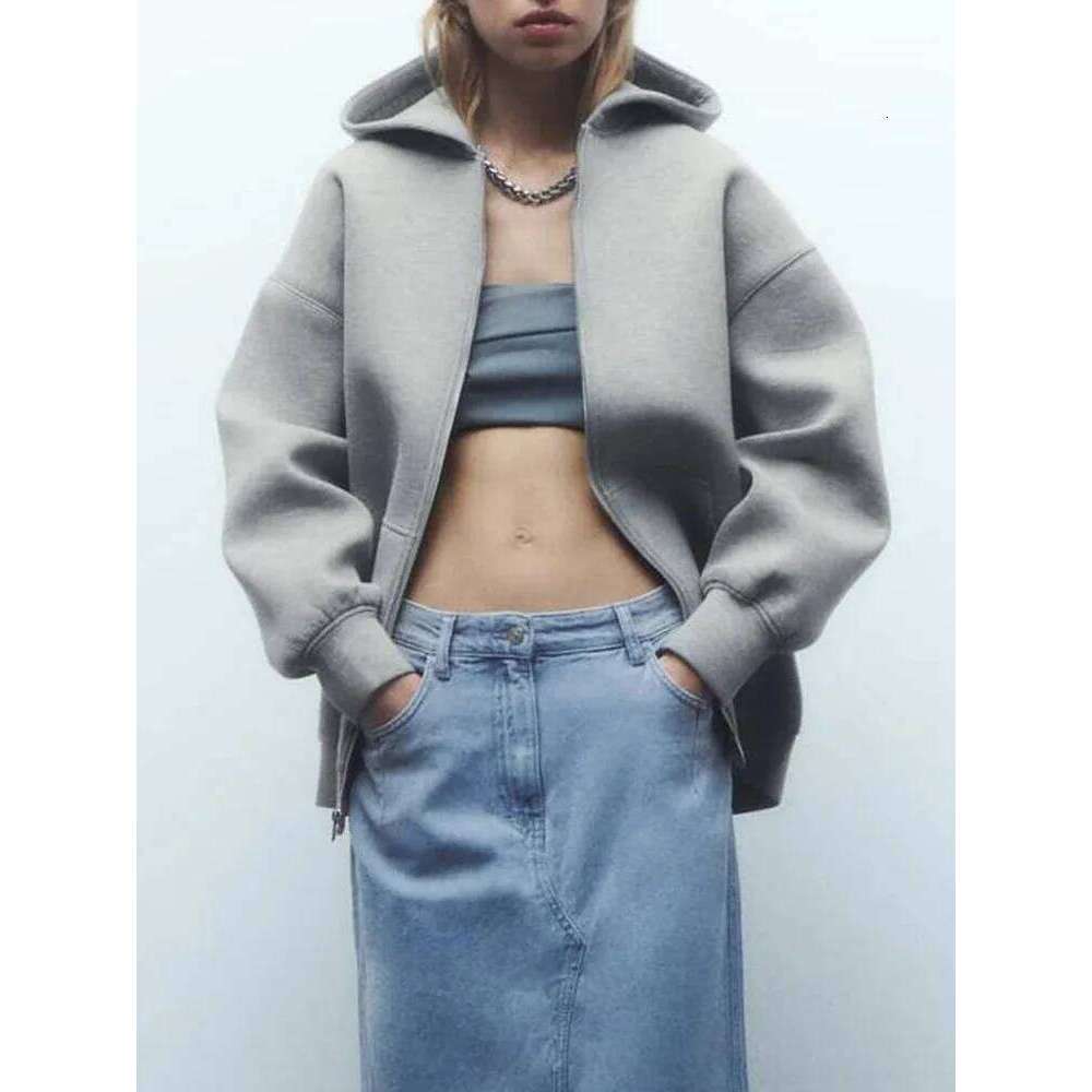 Women's Versatile Hooded Zip Long Sleeve Loose Jacket Fashion Oversized Casual Top Sweatshirt Street Basic Sports Wear