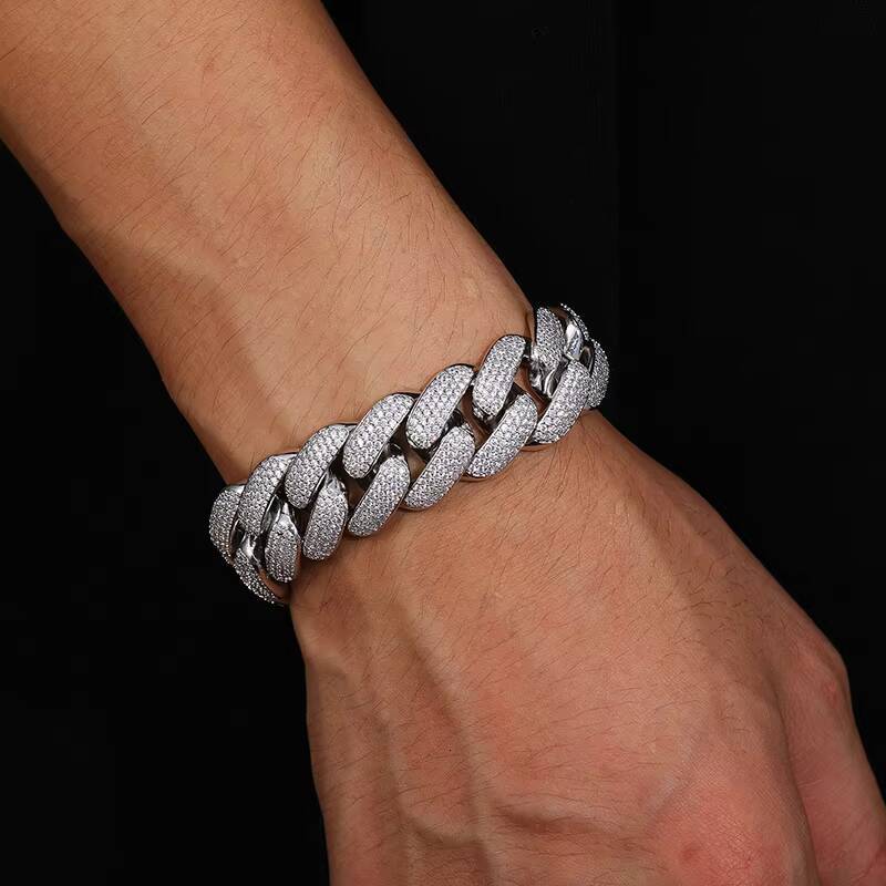 Wholesale Hip Hop Jewelry Luxury 20mm 14K 18K Gold Plated Filled Prong Set 4 Rows 5AMoissanite Iced Out Heavy Cuban Link Chain