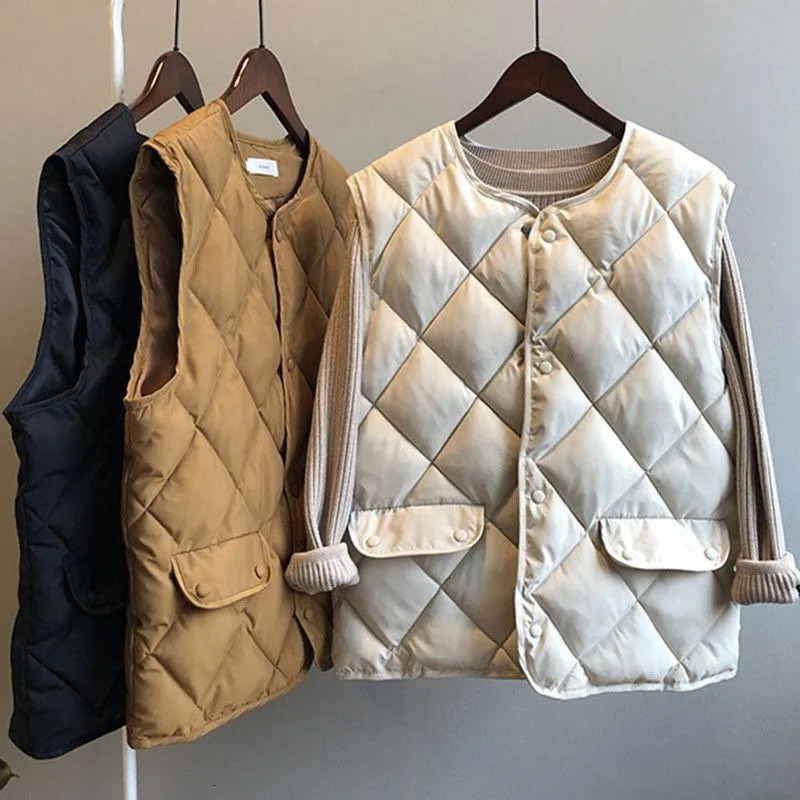 Women Autumn Winter Vest Sleeveless Cardigan Quilted Jacket Chic Tops Warm Button Pocket Solid Argyle Waistcoat n Vests 250930