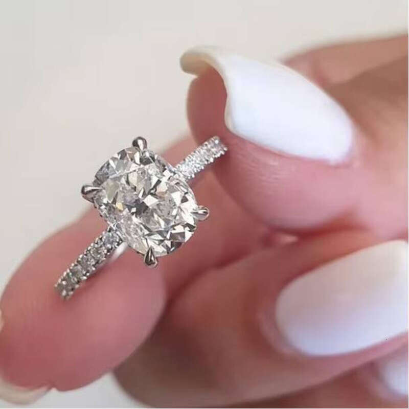 Luxury Jewelry Cinnabar Cushion Cut VVS moissanite ring Solitaire Sterling Silver Halo Engagement Ring