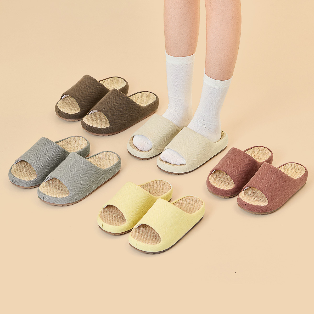 Four Seasons Summer Couple Indoor Home Non-Slip Odor-Resistant Soft Sole Floor Cotton Linen Silent Open-Toe Slippers ddmymarket