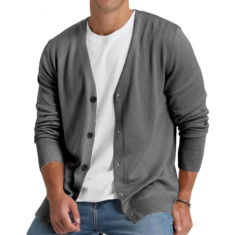Mens Cardigan Sweater Vintage VNeck Long Sleeve Button Down Knitted Sweaters Lightweight Solid Color Outerwear 250929