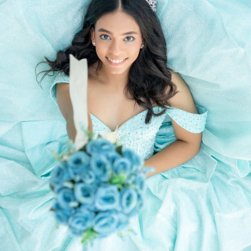 Cyan Shiny Quinceanera Dresses Off The Shoulder Beads Bow Tull Party Birthday Sweet 16 Dress Vestidos 15 De Anos