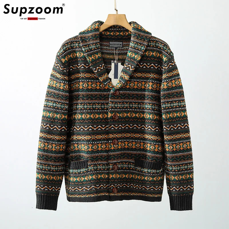 Supzoom Arrival Top Fashion Turndown Collar Regular Cotton Cardigan Male Casual Single Breasted Button Sweater Men 250929