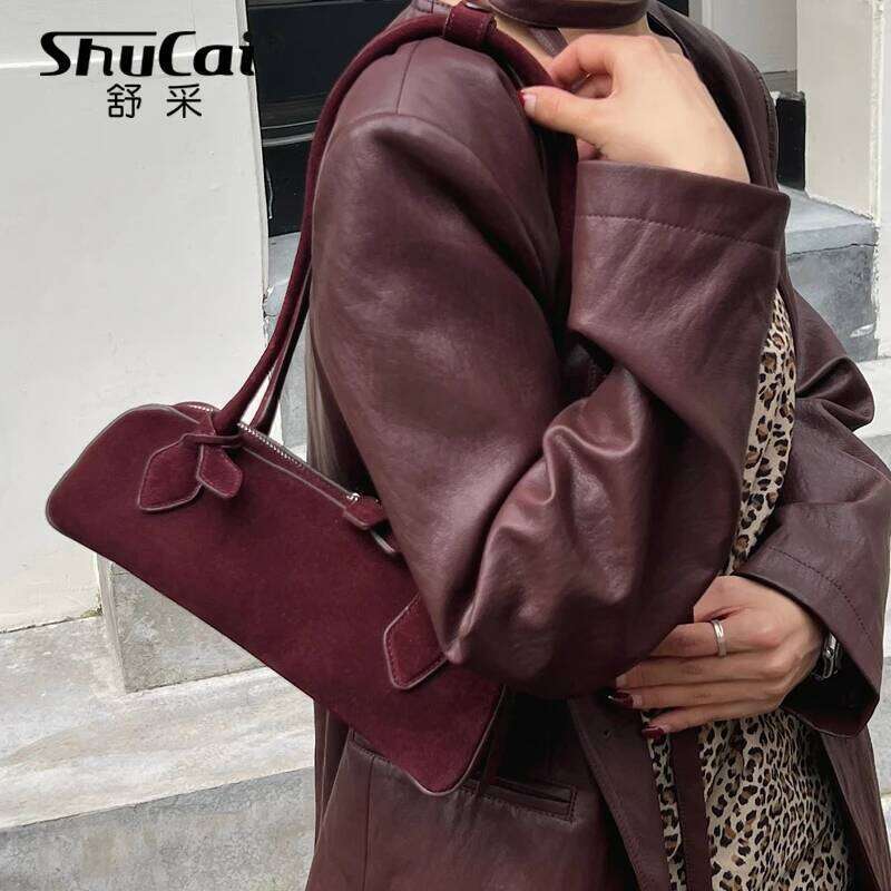 Genuine Cow Leather Women's Shoulder Bag Designer High Quality Matte Suede Huge Commute Cowhide Ladies Handbag For Woman