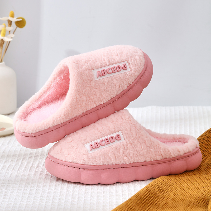 Solid Color Cute Warm Couple Cotton Men Thick Sole Home Comfortable Winter Furry Slippers Women ddmymarket