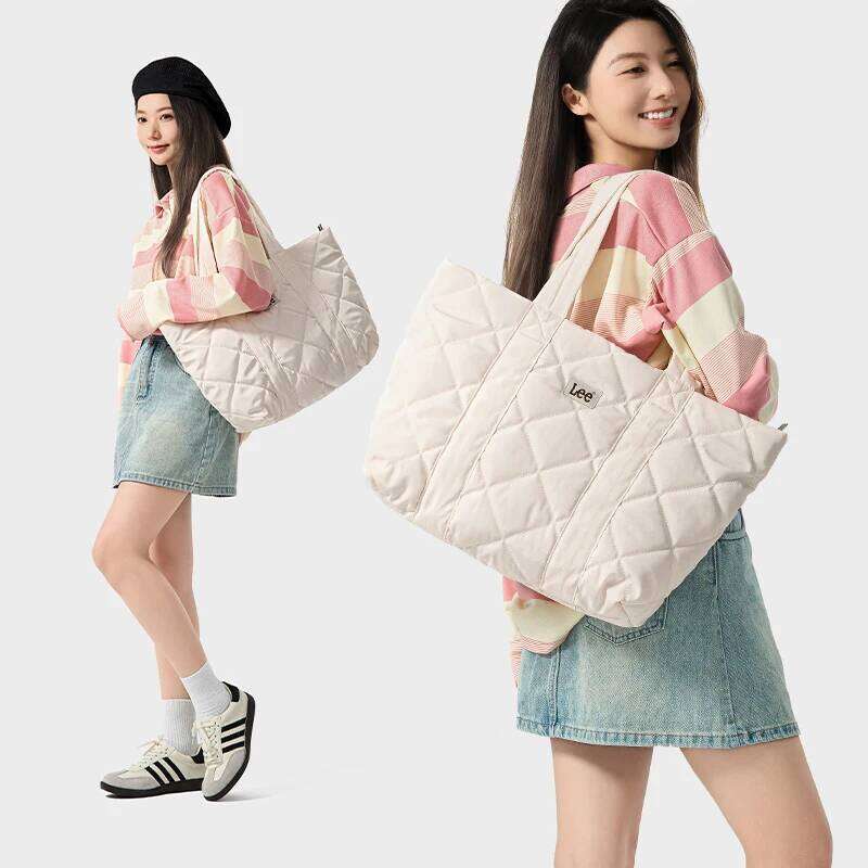 LEE Large Soft Puffer Women Big Size College Students Laptop Book Quilted Tote Bag Lady Down-Filled Shopping School Bags