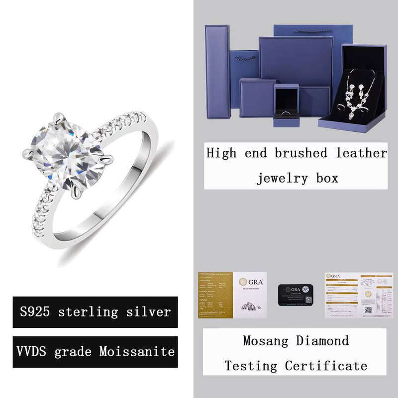 S Pure Silver Electroplated White Gold Set VVS Oval Moissanite Fashion Light Luxury Wedding Ring