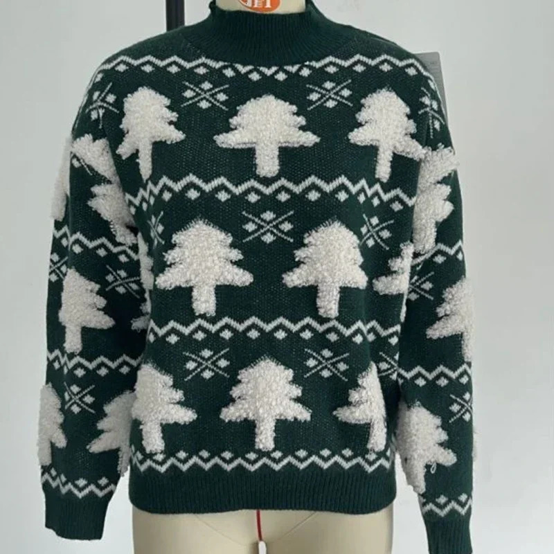 Winter 2025 Women Knitted Sweater 3D Santa Tree Print Warm Thick Jumpers Christmas Sweaters Long Sleeve Pullover Tops Xmas Look 250930