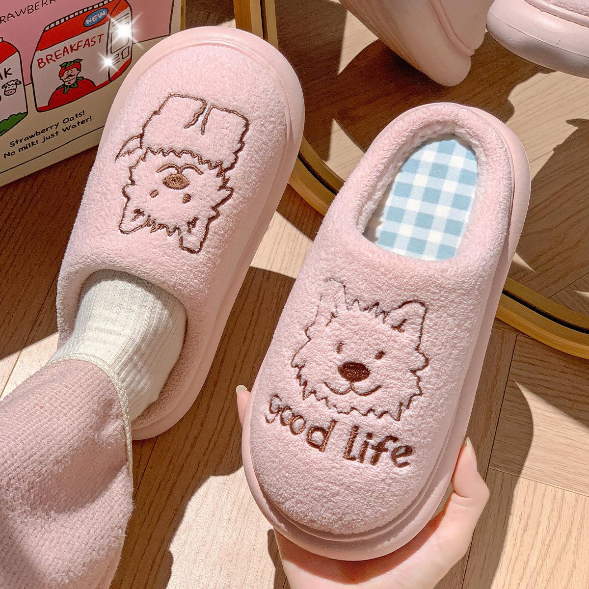 Cute Puppy Cotton Women 2025 New Winter Indoor Home Couple Warm Furry Slippers for Men ddmymarket