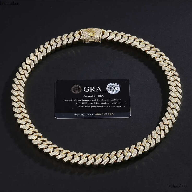 Cuban fashion trend Necklace moissanite chain cuban link chainHip Hop Jewelry Custom VVS Lab Dia Mossinate Chain Men 14k Gold Vermeil