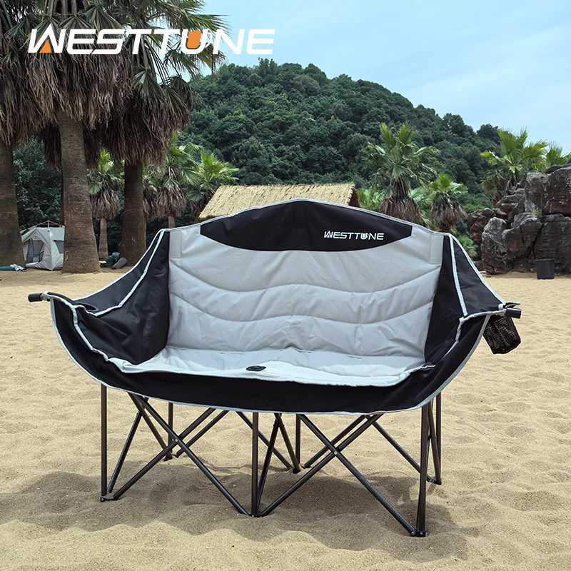 WESTTUNE Oversized Outdoor Couch Double Camping Chair Heavy Duty Outdoor Garden Folding Chair with Cup Holder Support 440 lbs J250930
