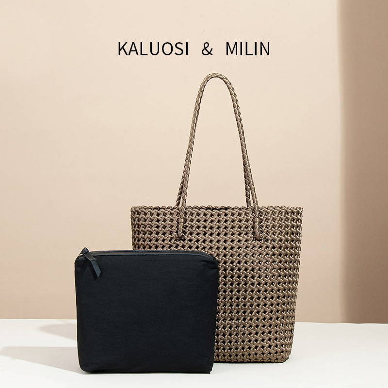 Champagne Gold Windmill Knot Craft Handwoven Fashion Commuter Large Capacity Single Shoulder Tote Mother Bag