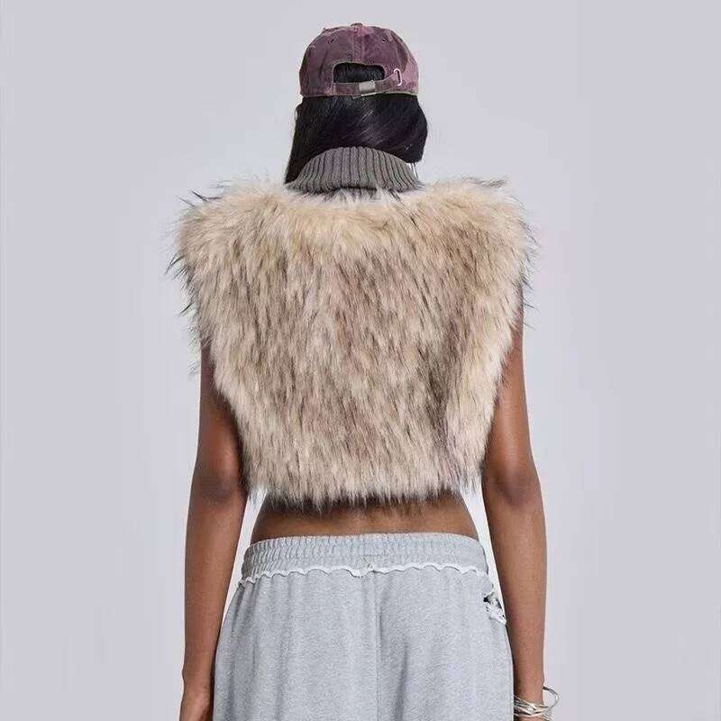 Fashion Fluffy Warm Faux Fur Sleeveless Jacket Outwear Sweater Crop Top Coat