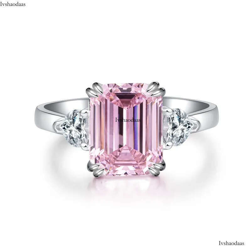 4CT Moissanite Dia Wedding Rings Jewelry Stunning Real 100% Sterling Sier Emerald Cut Gemstones Party Eternity Women Bridal Ring For Lover Gift