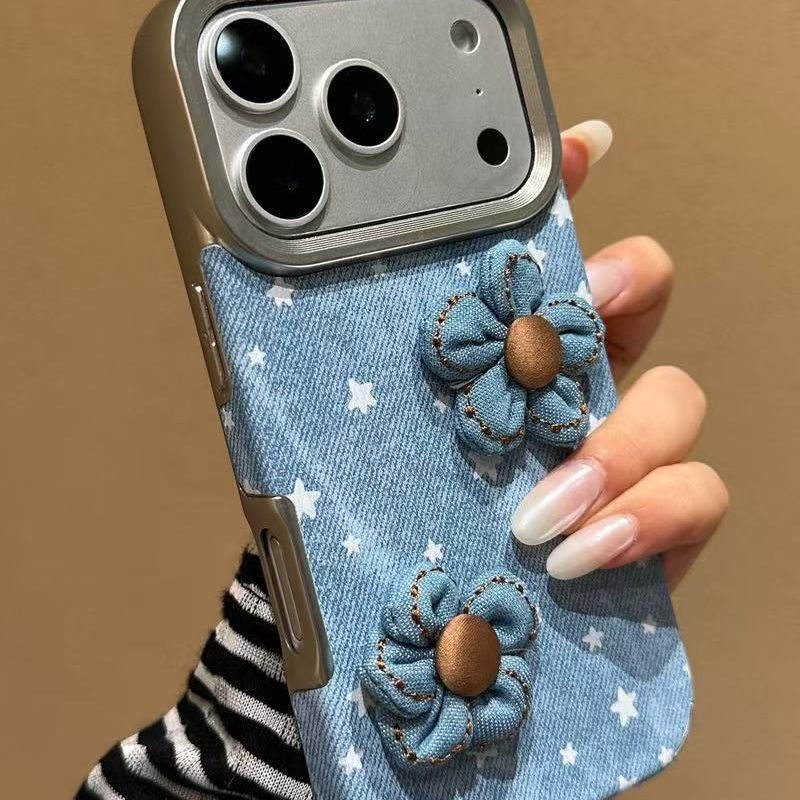 Compatible with iPhone 17 Pro Max Cute Flower Floral Case, Soft Shockproof Protective Phone Case for iPhone 16 Pro Max Women Girls Flower Blue