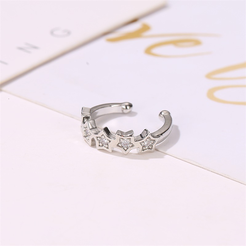 New Earrings Sweet Dia-Encrusted Five-Pointed Star Non-Pierced Ear Clips Simple Personality Student Accessories