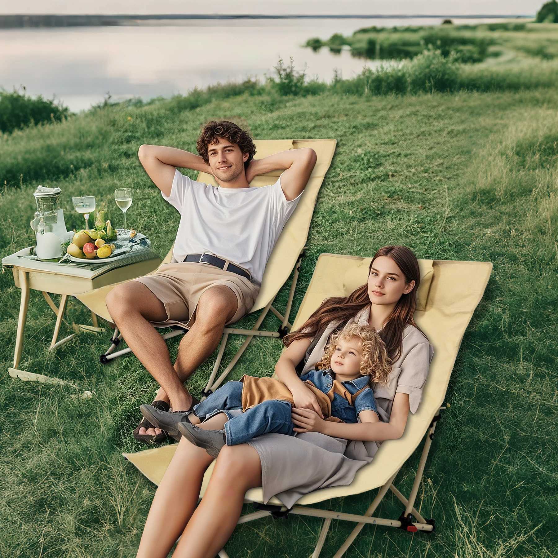 WESTTUNE Folding Camping Chair Portable Recliner 4 Gear Adjustment Lounge Chair with Headrest Leisure Fishing Beaching Chair J250930