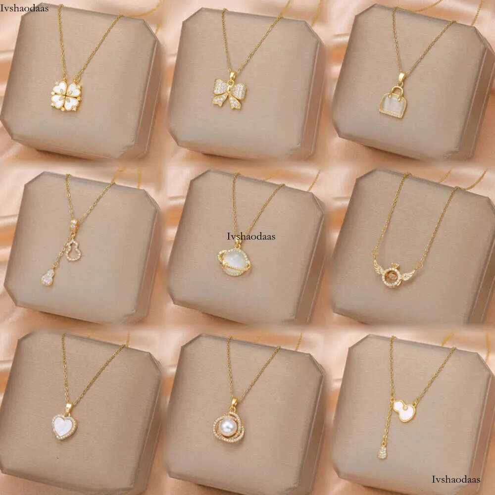 stainless steel clover necklace gold dia butterfly fashion star moon pendant women's clavicle chain jewelry