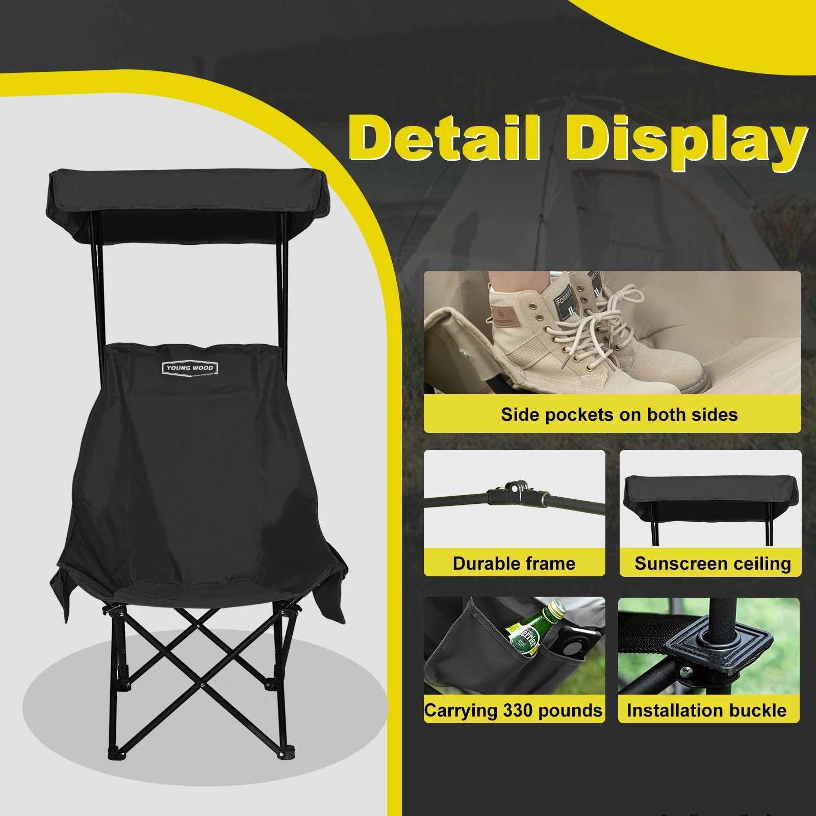 2PC Black Folding Chair Shed Outdoor Leisure Design Unique Folding Portable Camping Picnic Beach Vacation Highquality Material J250930