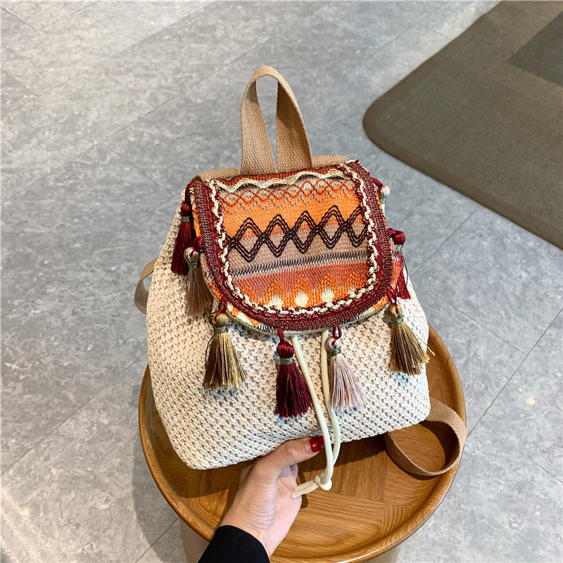 Designer Bag Ethnic Style Luxury Bag Cross-border Backpack For Women 2024 New Wholesale Woven Vintage Bag Fashion Color-block Casual Travel Bag