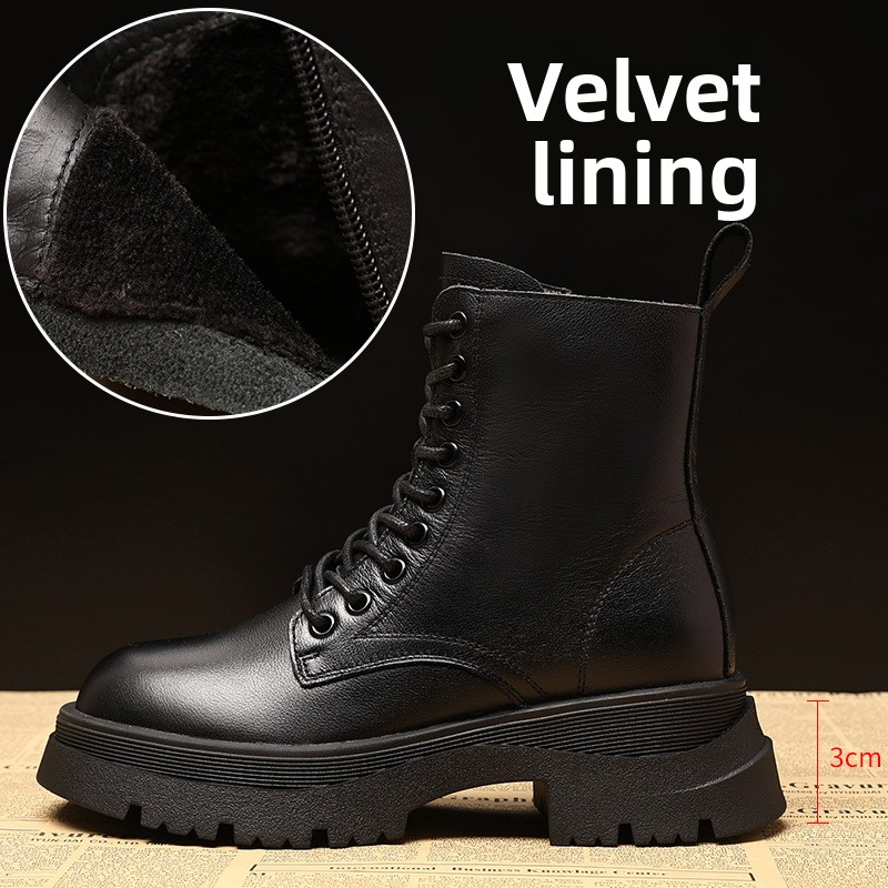 New women's genuine leather Martin boots, new British cowhide autumn and winter boots, black thick soled short boots, designer shoes
