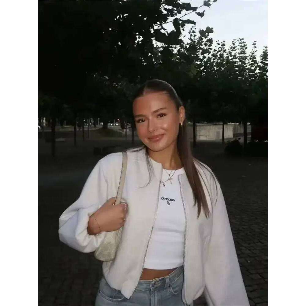 Ladies Fashion Autumn Winter Retro Round Neck Long Sleeve Elastic Hem Zipper Soft Bomber Jacket Women Coat Female
