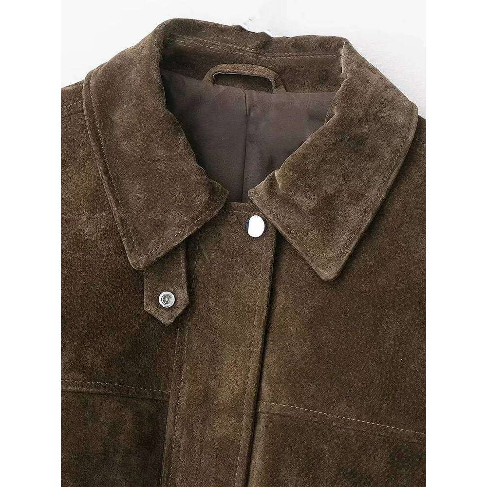 Women Fashion Faux Leather Bomber Jacket Coat Long Sleeve Front Patch Pockets Female Outerwear Chic Tops