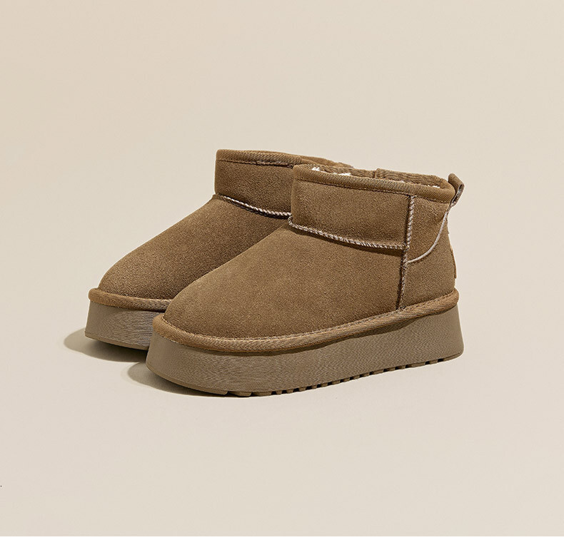 New winter short boots suede leather thick soled women's snow boots wool lining thickened casual cotton shoes designer shoes