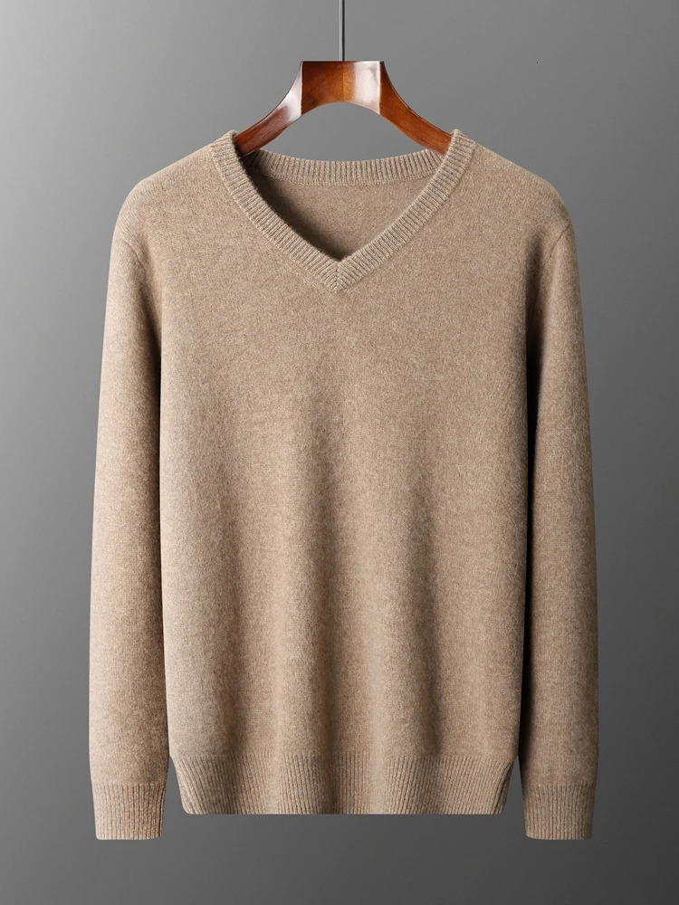 MEETCC 2025 Men 100 Cashmere Basic Pullover Autumn Winter VNeck Thick Warm Sweater Smart Casual Knitwear 250929