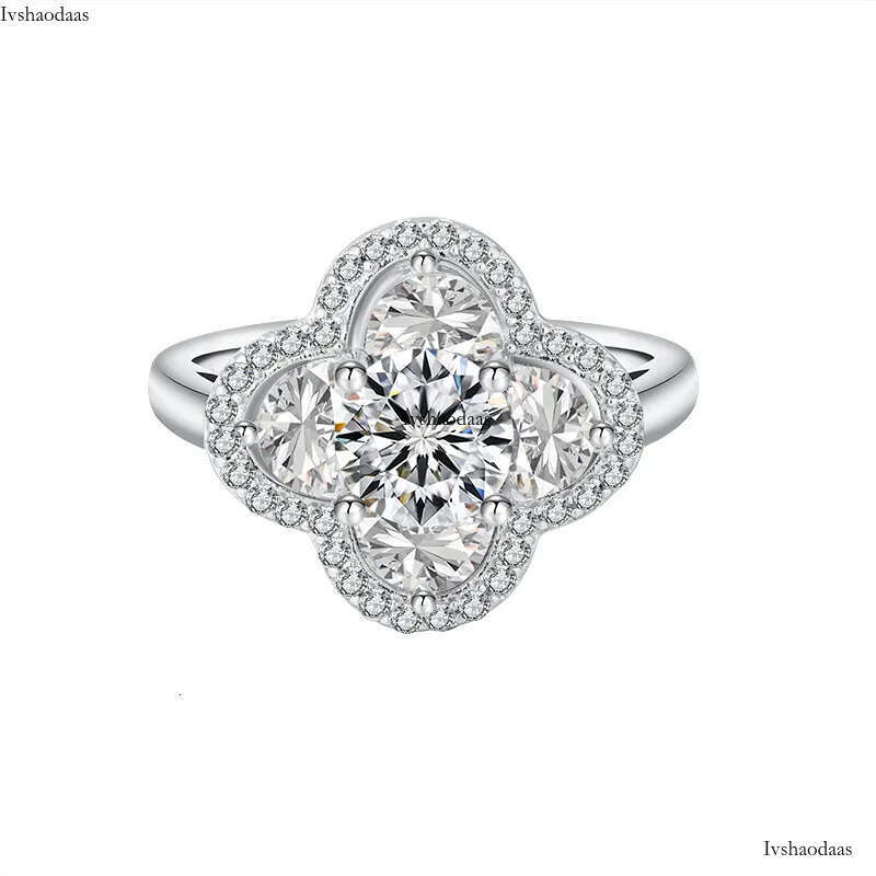 pass dia tester VVS1 D color 1CT moissanite for women sterling sier clover ring wedding rings designer jewelry woman gift with box