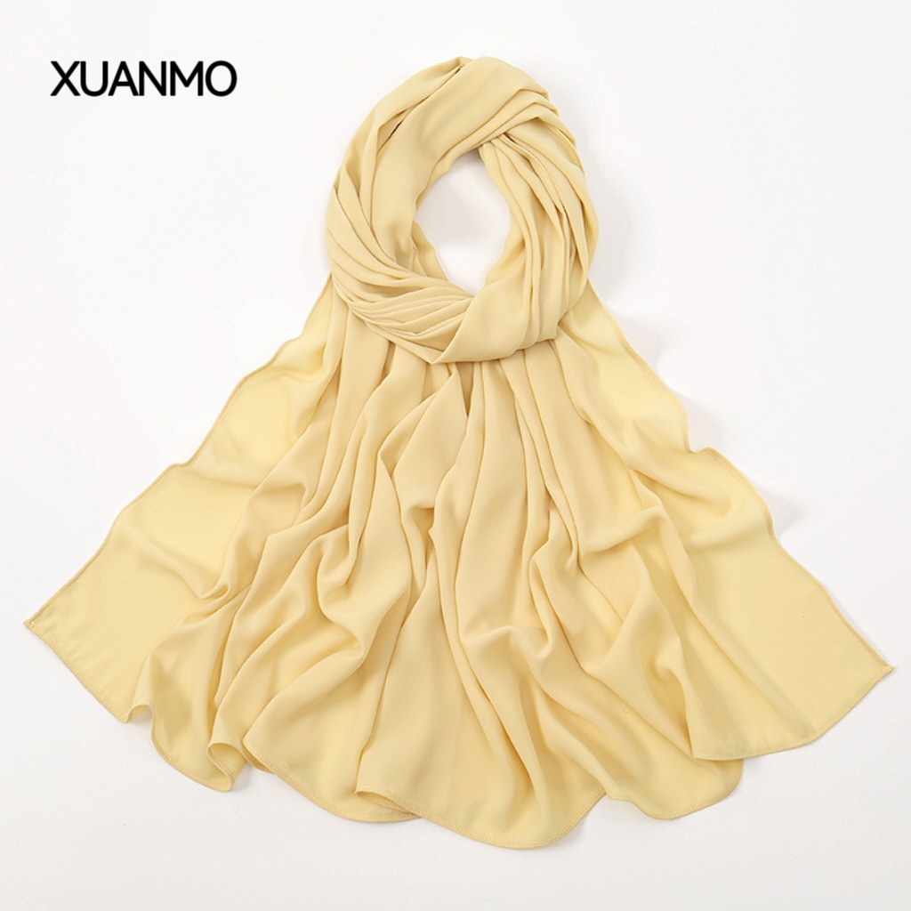 K2005 Breathable long chiffon headscarf new solid color triangle headscarf women's versatile Muslim scarf accessories