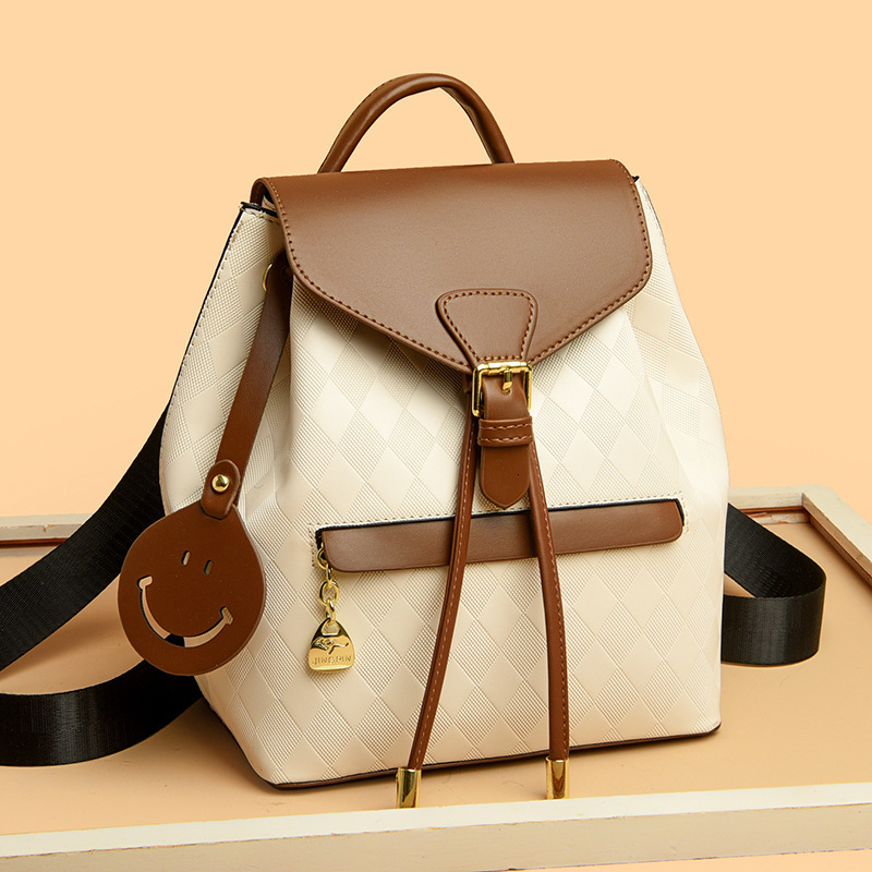 Designer Bag Backpack For Women 2024 New PU Retro Color-block Women's Luxury Bag Shoulder Bag Soft Leather Fashion Bag College Student Backpack T