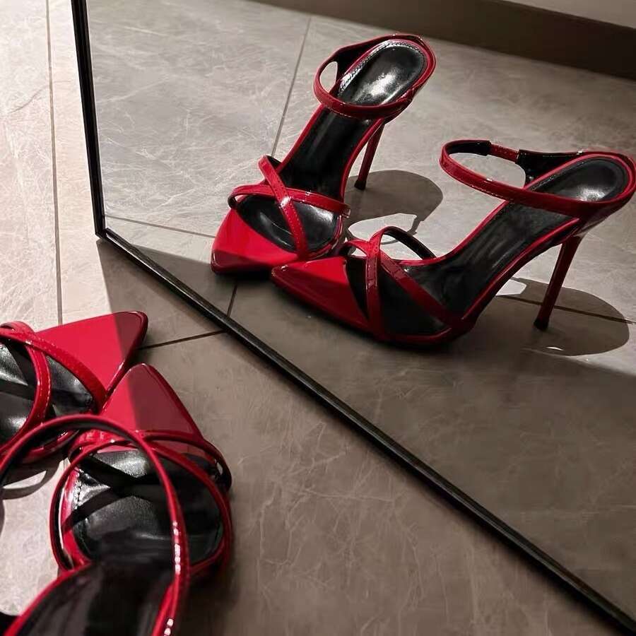 34-43 Plus Size Stunning Red High heels Sexy Stiletto Open Toe Pointed Sandals Women's Design Slippers for Outdoor Wear